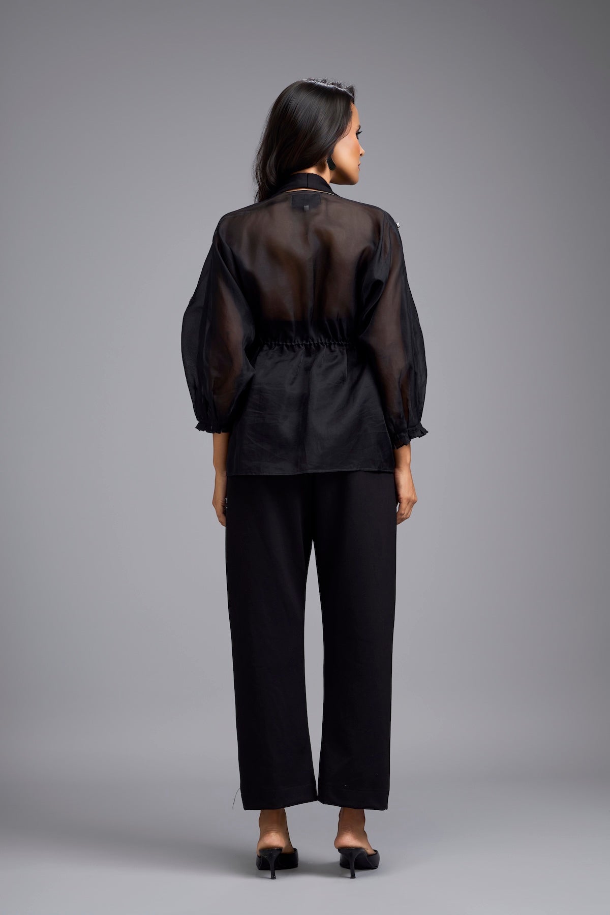 Black Organza Embellished Top With Pants