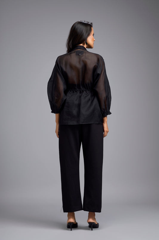 Black Organza Embellished Top With Pants