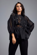 Load image into Gallery viewer, Black Organza Embellished Top With Pants
