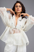 Load image into Gallery viewer, White Organza Embellished Top With Pants
