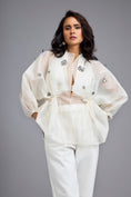 Load image into Gallery viewer, White Organza Embellished Top With Pants
