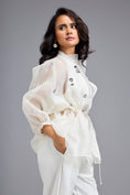 Load image into Gallery viewer, White Organza Embellished Top With Pants
