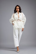 Load image into Gallery viewer, White Organza Embellished Top With Pants
