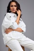 Load image into Gallery viewer, White Embellished Button-down Shirt With Pants
