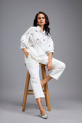 Load image into Gallery viewer, White Embellished Button-down Shirt With Pants
