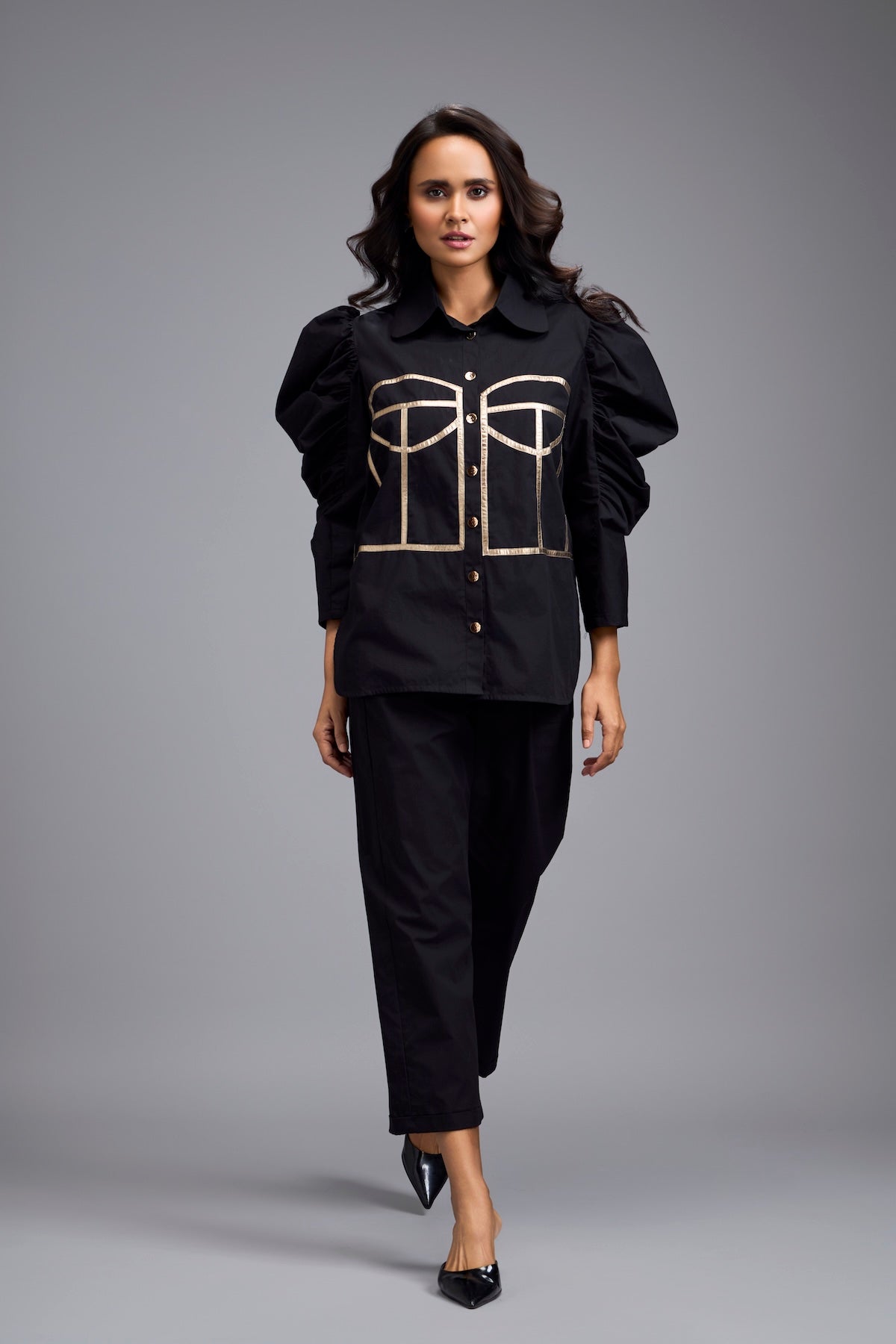 Black Puff-sleeve Corset Co-ord Set