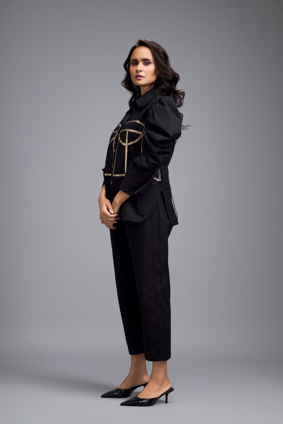 Black Puff-sleeve Corset Co-ord Set