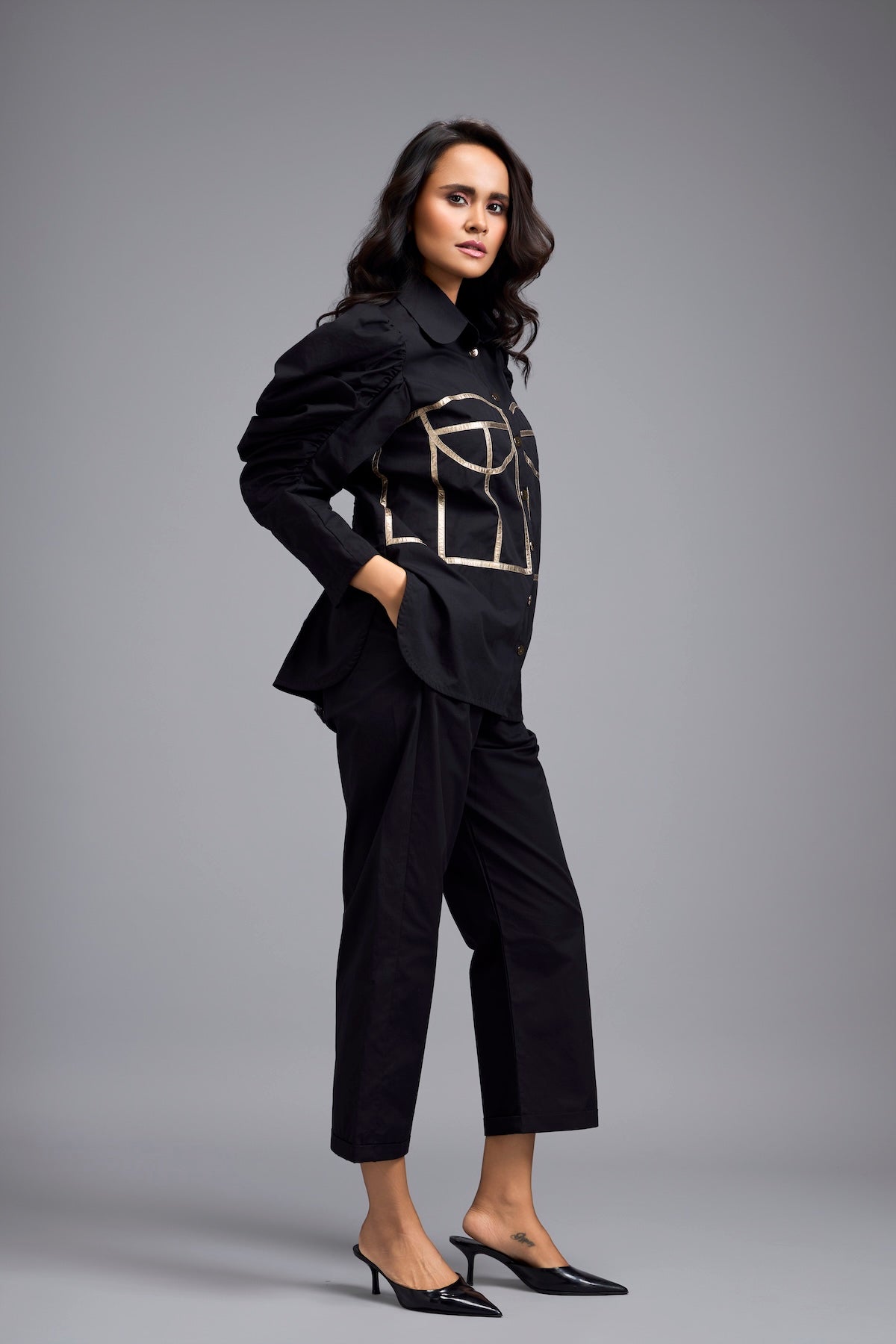 Black Puff-sleeve Corset Co-ord Set