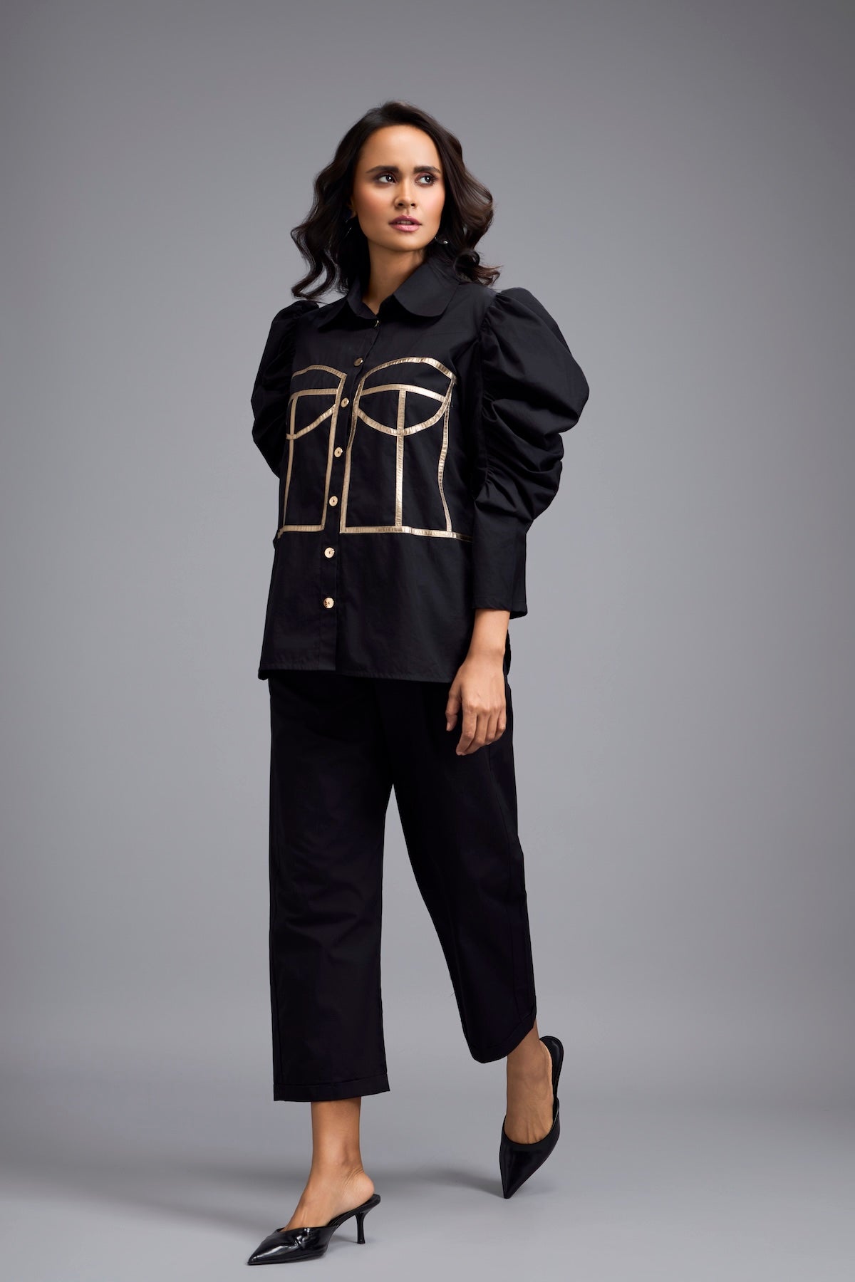 Black Puff-sleeve Corset Co-ord Set