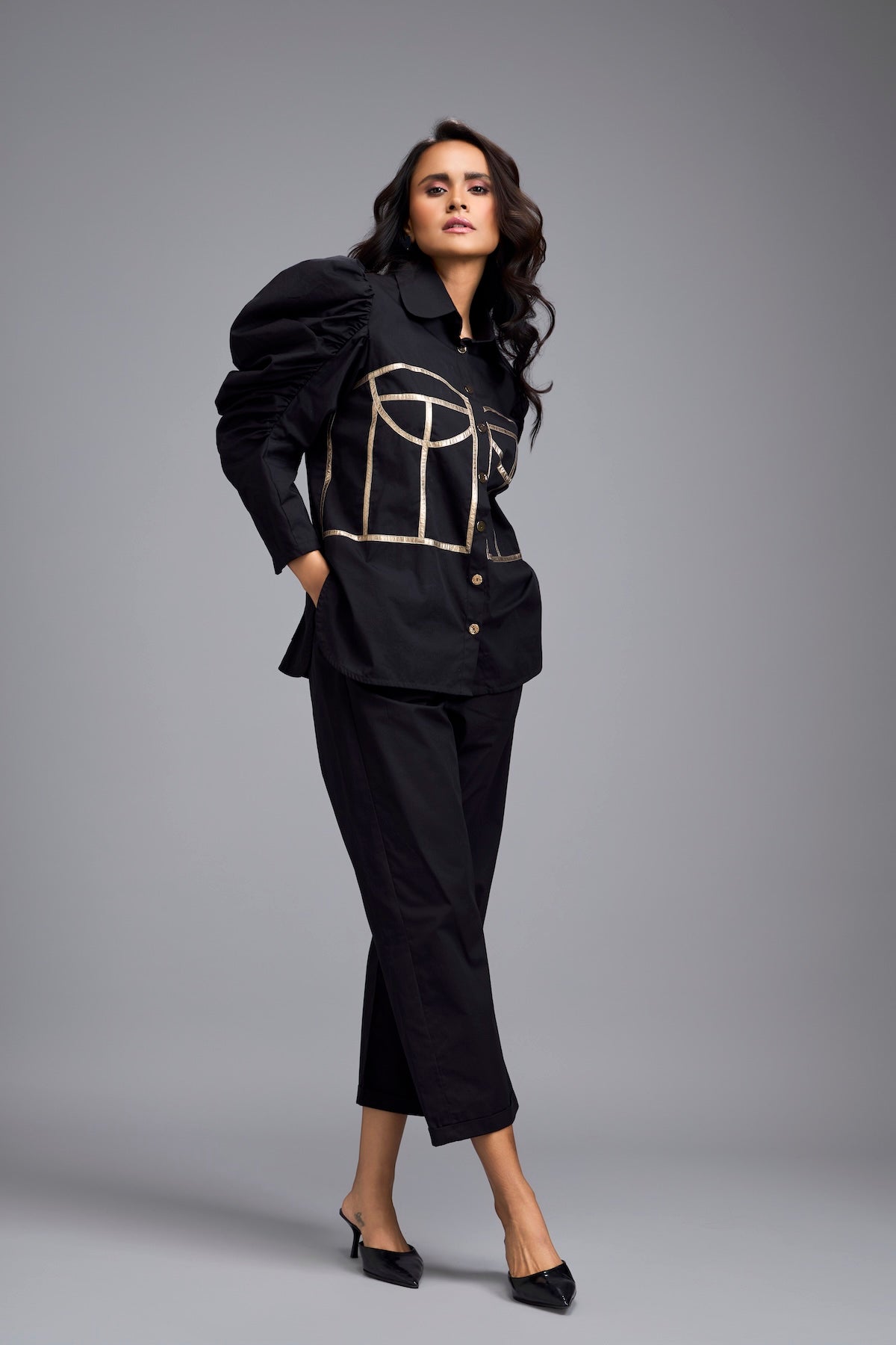 Black Puff-sleeve Corset Co-ord Set