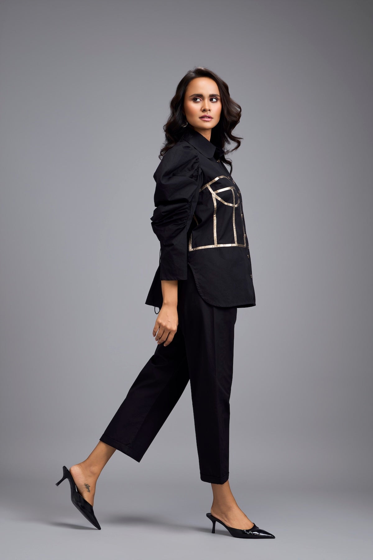 Black Puff-sleeve Corset Co-ord Set