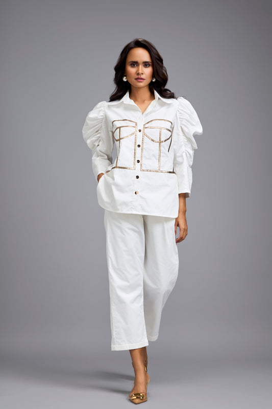 White Puff-sleeve Corset Co-ord Set