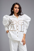 Load image into Gallery viewer, White Puff-sleeve Corset Shirt
