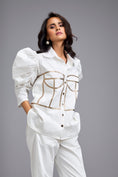 Load image into Gallery viewer, White Puff-sleeve Corset Shirt
