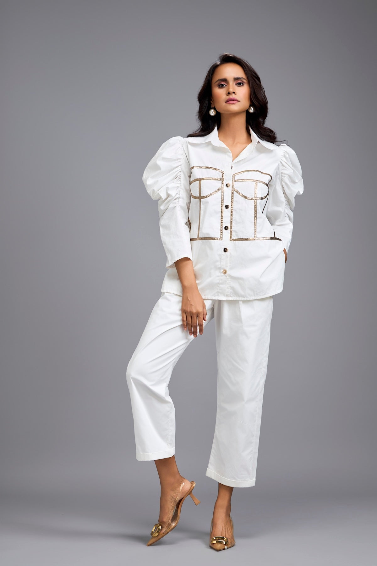 White Puff-sleeve Corset Co-ord Set