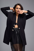 Load image into Gallery viewer, Black Cold-shoulder Embellished Button Blazer

