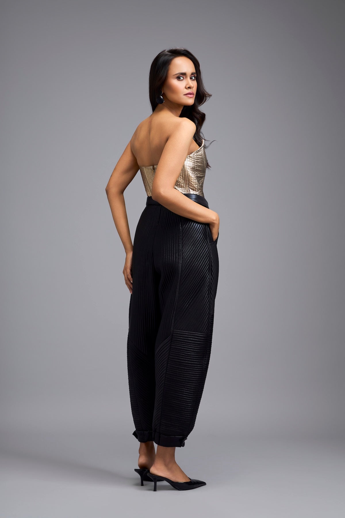 Black Metallic Quilted Pants