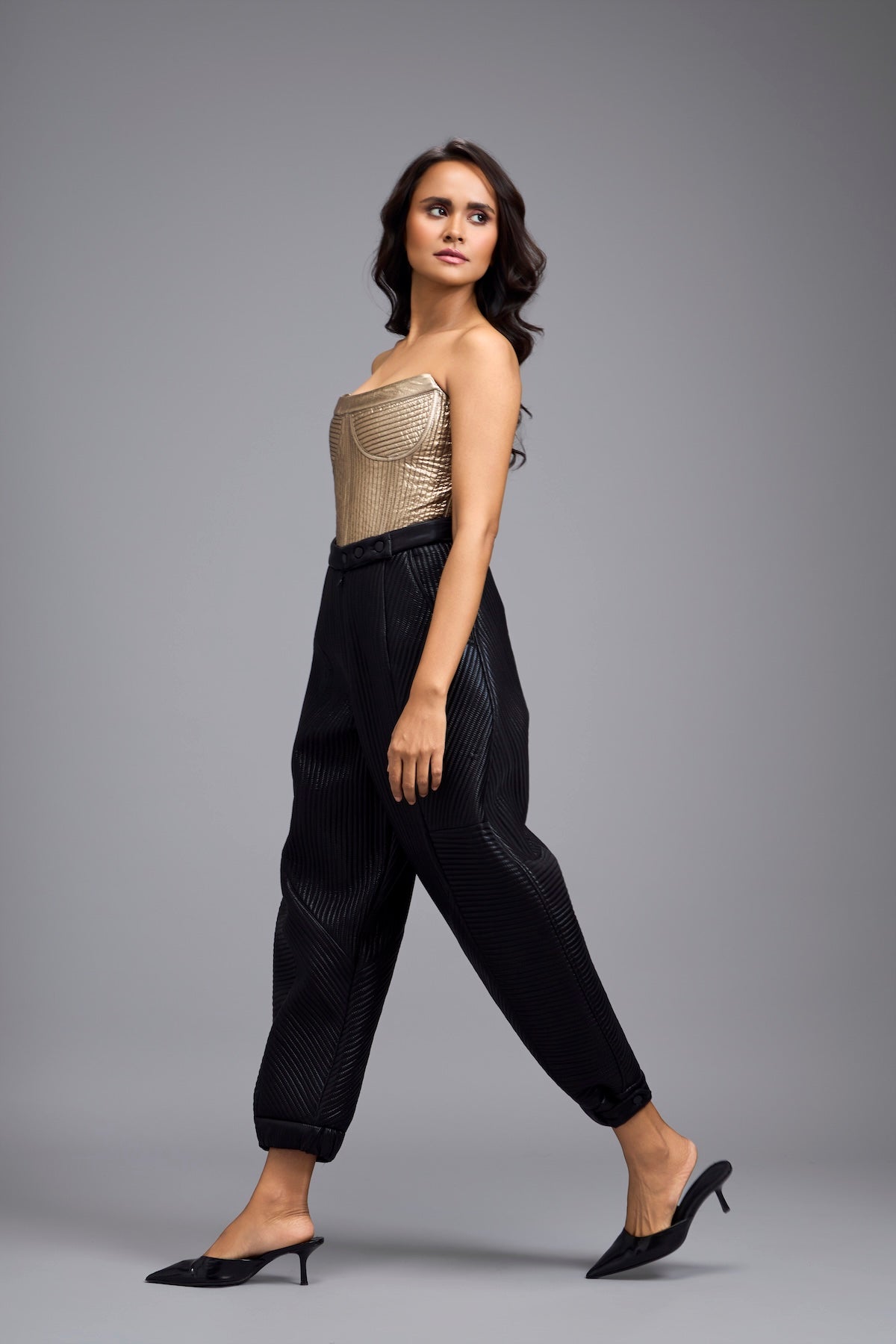 Black Metallic Quilted Pants