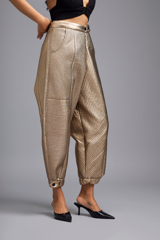 Gold Metallic Quilted Pants