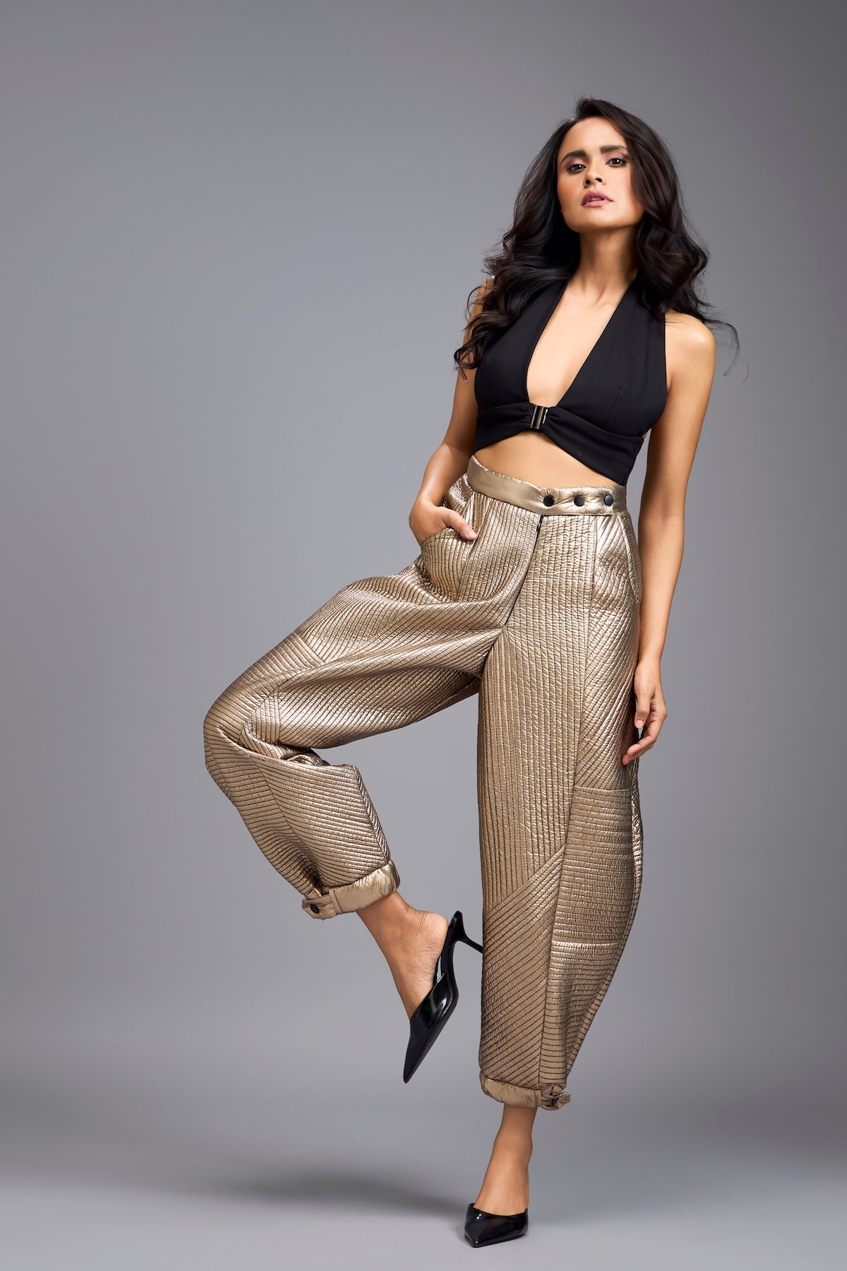 Gold Metallic Quilted Pants