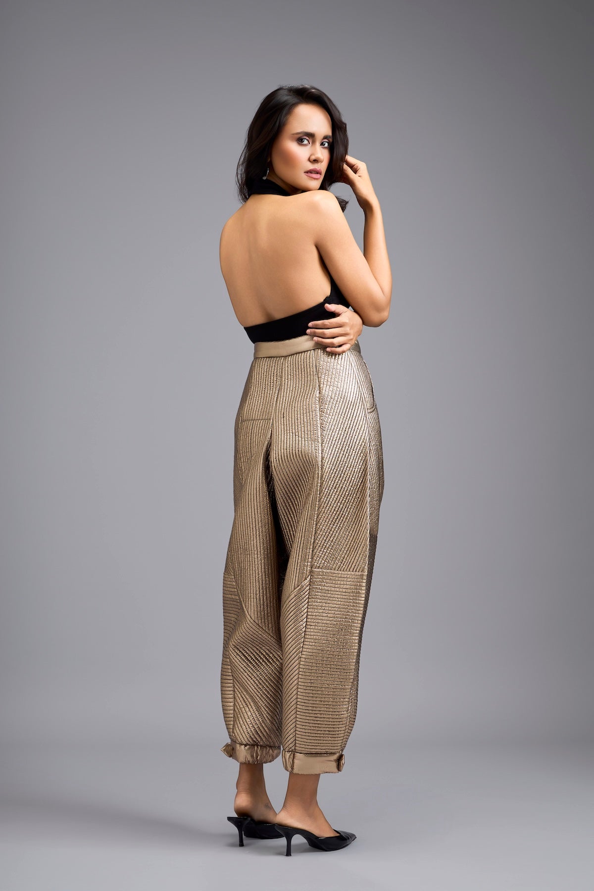 Gold Metallic Quilted Pants