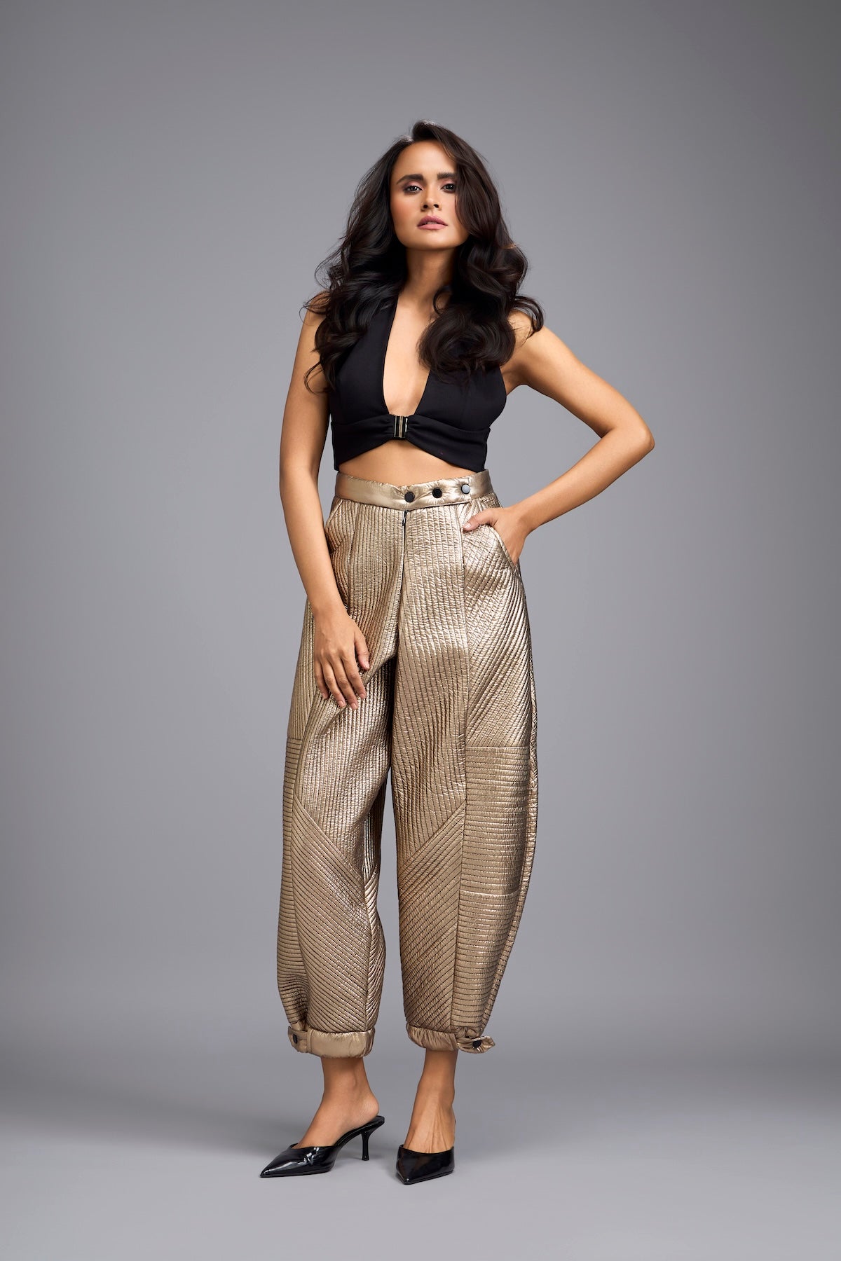 Gold Metallic Quilted Pants
