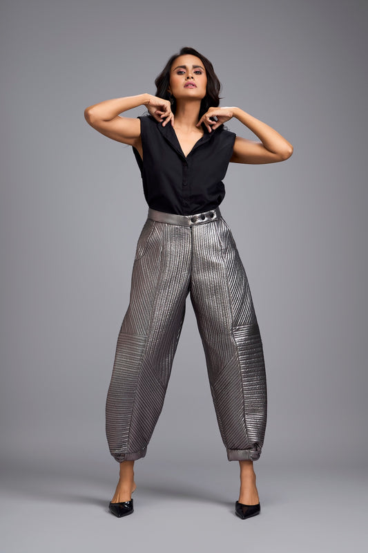 Gunmetal Metallic Quilted Pants