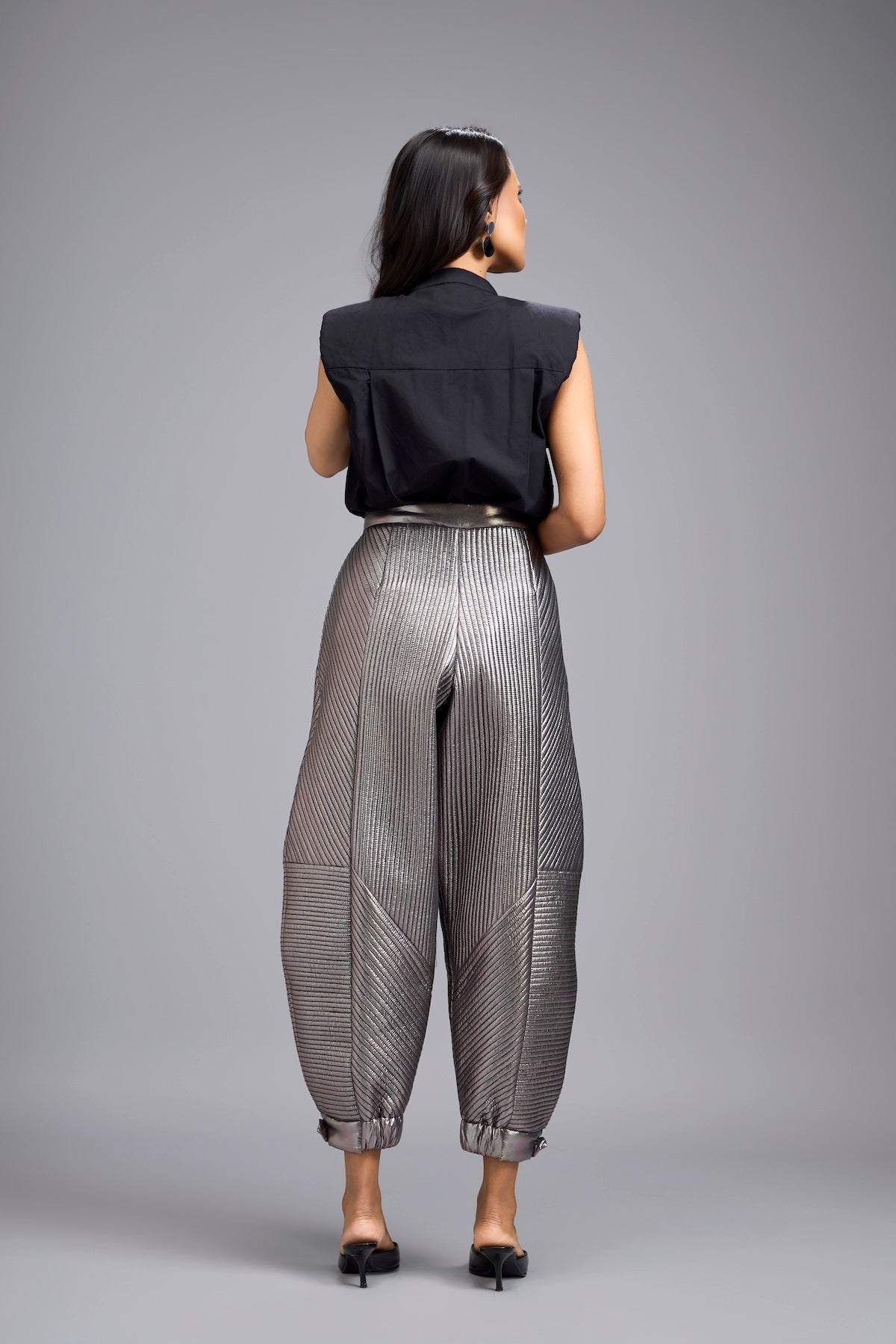 Gunmetal Metallic Quilted Pants
