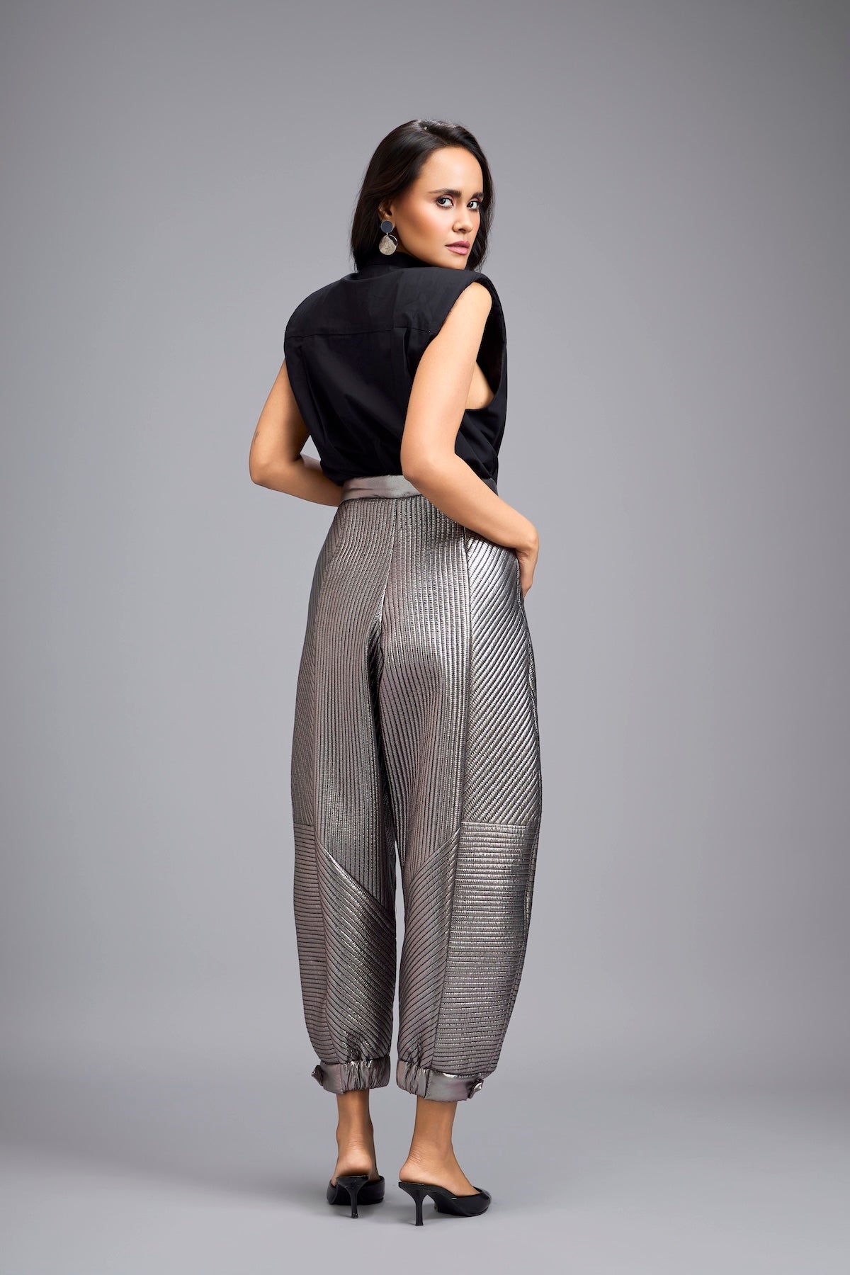 Gunmetal Metallic Quilted Pants