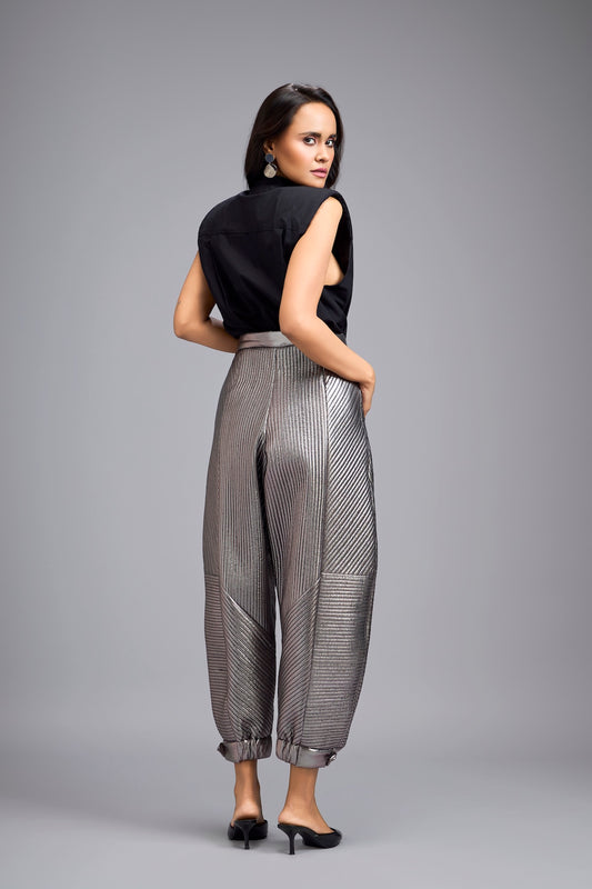 Gunmetal Metallic Quilted Pants