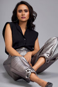 Load image into Gallery viewer, Gunmetal Metallic Quilted Pants
