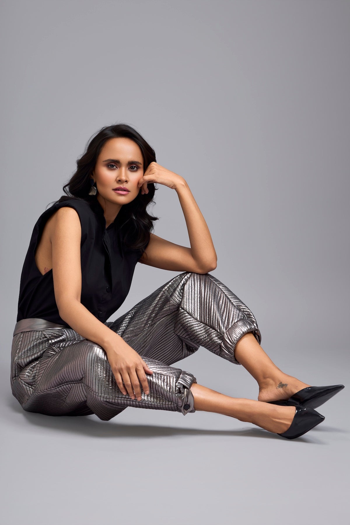 Gunmetal Metallic Quilted Pants