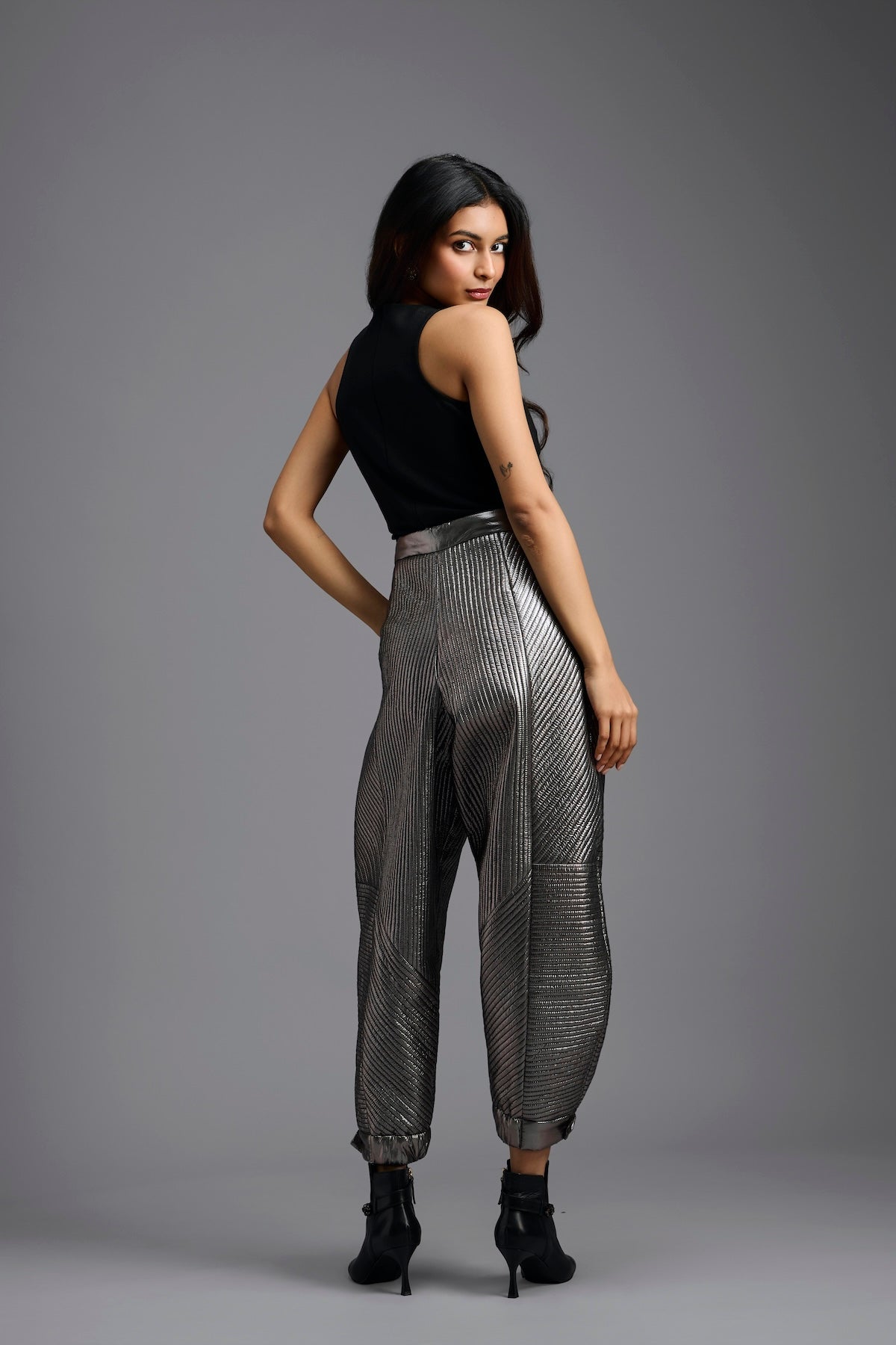 Black Beaded Lattice High-Neck Top