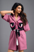 Load image into Gallery viewer, PINK TAILORED PLAYSUIT WITH NEON COLOUR-BLOCK POCKET PANEL
