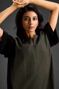 Load image into Gallery viewer, Colorblock Jumpsuit In Dark Green  , Black & Metallic Panels With Relaxed Fit
