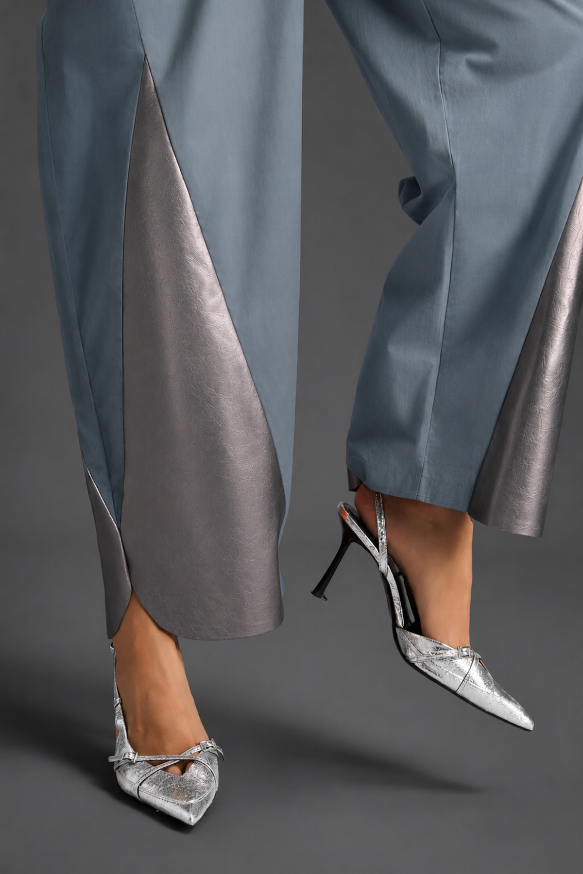 Colorblock Jumpsuit In Cool Grey , Black & Metallic Panels With Relaxed Fit