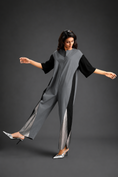 Load image into Gallery viewer, Colorblock Jumpsuit In Cool Grey , Black & Metallic Panels With Relaxed Fit
