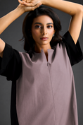 Load image into Gallery viewer, Colorblock Jumpsuit In Ash Pink , Black & Metallic Panels With Relaxed Fit
