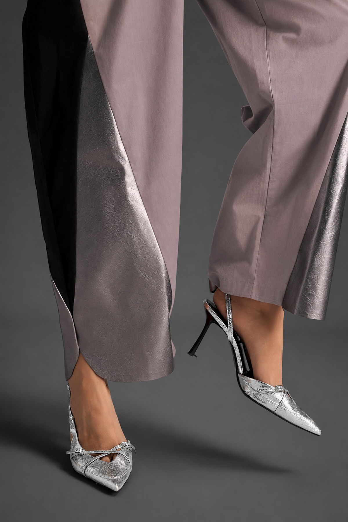 Colorblock Jumpsuit In Ash Pink , Black & Metallic Panels With Relaxed Fit