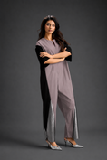 Load image into Gallery viewer, Colorblock Jumpsuit In Ash Pink , Black & Metallic Panels With Relaxed Fit
