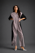 Load image into Gallery viewer, Colorblock Jumpsuit In Ash Pink , Black & Metallic Panels With Relaxed Fit
