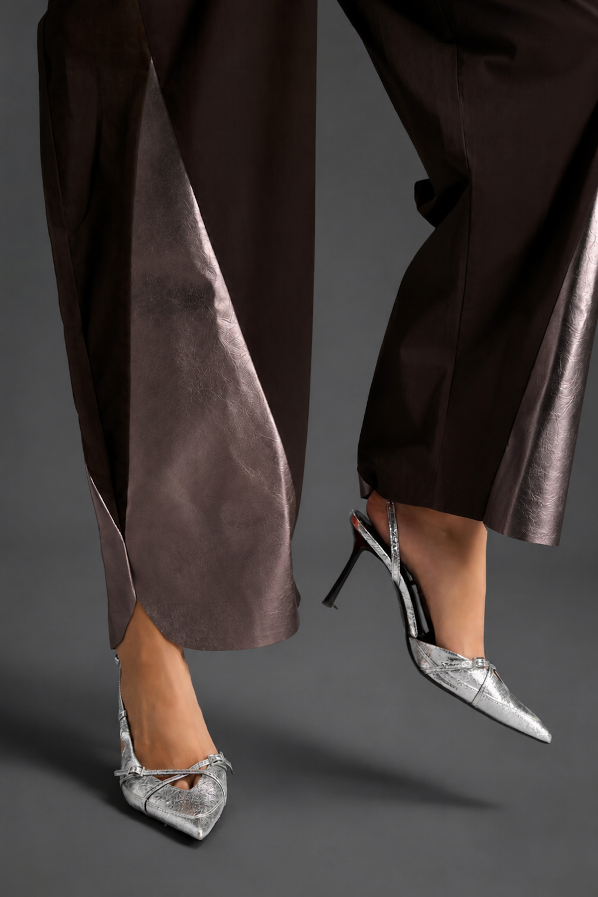 Colorblock Jumpsuit In Dark Brown , Black & Metallic Panels With Relaxed Fit