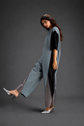 Load image into Gallery viewer, Colorblock Jumpsuit In Cool Grey , Black & Metallic Panels With Relaxed Fit
