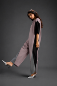 Load image into Gallery viewer, Colorblock Jumpsuit In Ash Pink , Black & Metallic Panels With Relaxed Fit
