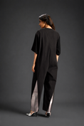 Load image into Gallery viewer, Colorblock Jumpsuit In Dark Brown , Black & Metallic Panels With Relaxed Fit
