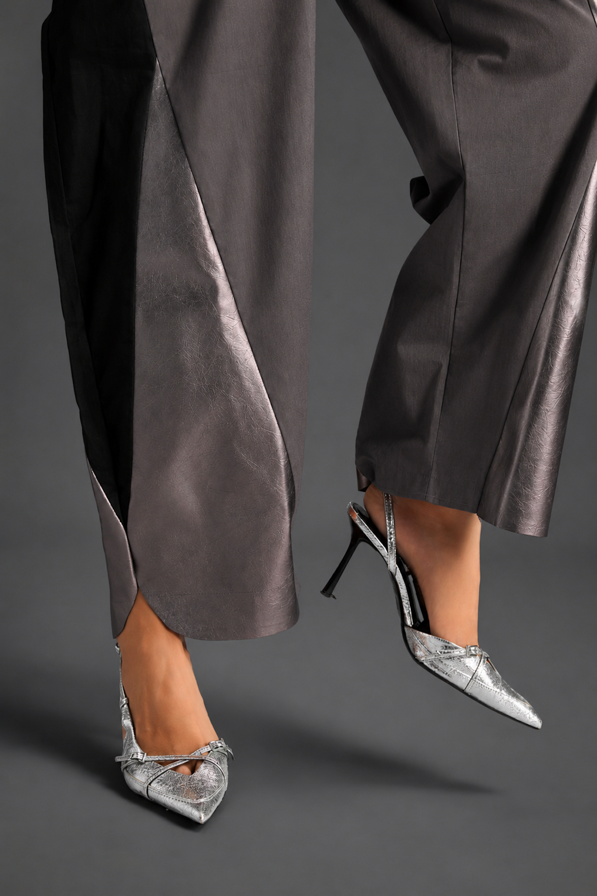 Colorblock Jumpsuit In Warm Grey , Black & Metallic Panels With Relaxed Fit