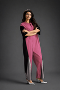Load image into Gallery viewer, Colorblock Jumpsuit In Pink, Black & Metallic Panels With Relaxed Fit
