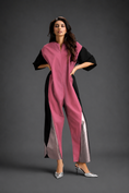 Load image into Gallery viewer, Colorblock Jumpsuit In Pink, Black & Metallic Panels With Relaxed Fit
