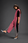 Load image into Gallery viewer, Colorblock Jumpsuit In Pink, Black & Metallic Panels With Relaxed Fit
