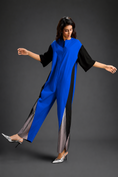 Load image into Gallery viewer, Colorblock Jumpsuit In Blue, Black & Metallic Panels With Relaxed Fit
